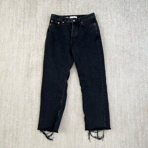 MNG Mango Havana Straight Leg High Rise Crop Distressed Jeans 4